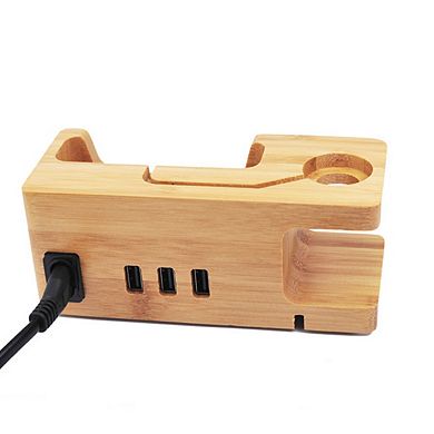 ZTECH Wooden 3 Ports Desktop USB Charger, Multi-Function Charging Station Deck