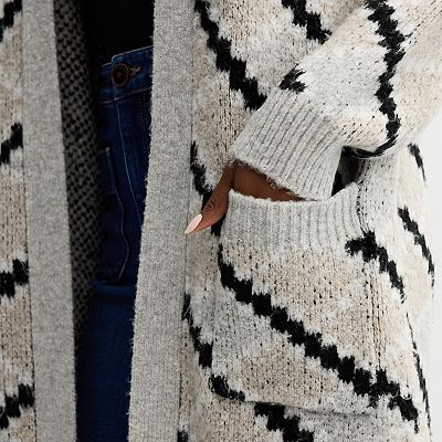 Women's Chelsea & Theodore Long Sleeve Diagonal Argyle Open Front