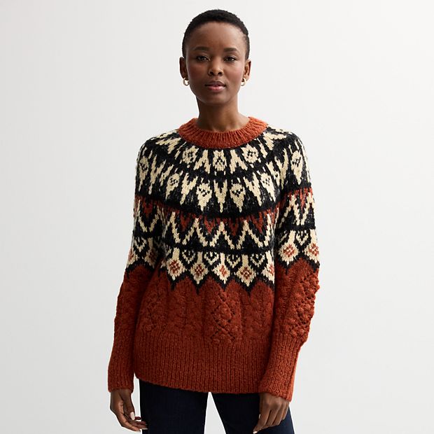 Women's Chelsea & Theodore Long Sleeve Mockneck Fairisle Cable