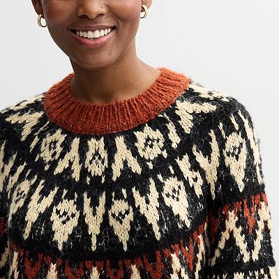 Women's Chelsea & Theodore Long Sleeve Mockneck Fairisle Cable