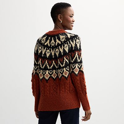 Women's Chelsea & Theodore Long Sleeve Mockneck Fairisle Cable