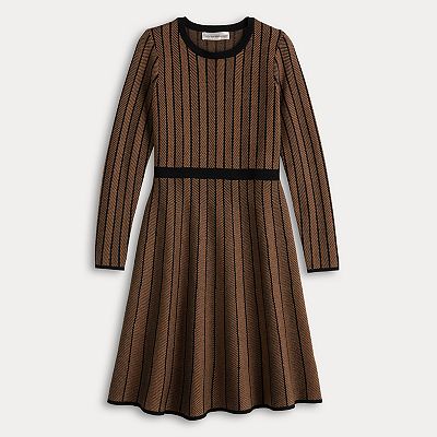 Women's Catherine Malandrino Long Sleeve Crewneck Jacquard Flare Dress