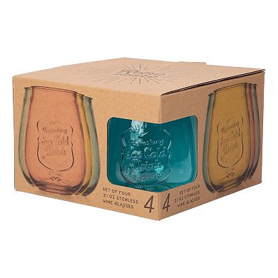 Home Essentials Retro Colorful Stemless Wine Glasses 4-piece Set
