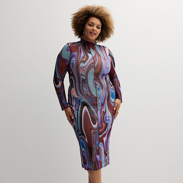 knee length dresses for ladies Swirl Print Mesh Tie Dress Small / Knee Length main image 0