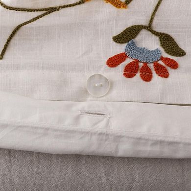 Cotton Crewel Embroidered Floral Duvet Cover 3pcs Set