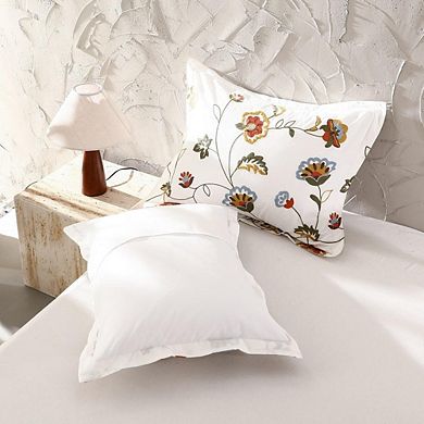 Cotton Crewel Embroidered Floral Duvet Cover 3pcs Set