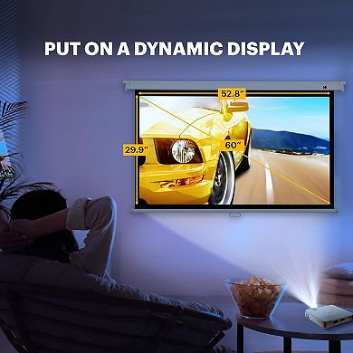 Kodak 60" Manual Pull Down Projector Screen, Large 16:9 Retractable Projector Screen