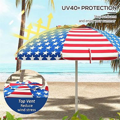 Outdoor 6.7' H American National Flag Pattern Beach Umbrella