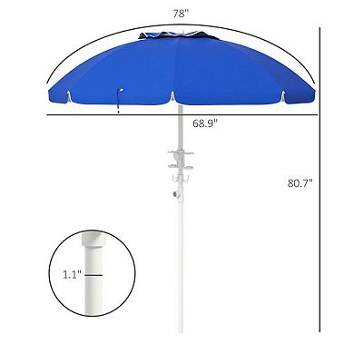 6.7' H Height-adjustable Uv40+ Outdoor Beach Umbrella With 2 Cup Holders & A Hook