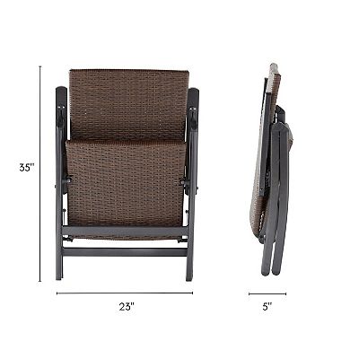 Greendale Home Fashions PE Wicker Outdoor Reclining Chair with Sunbrella Chair Pad