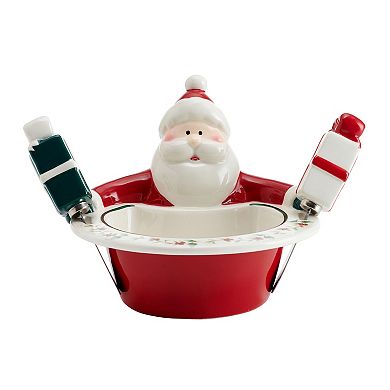 Pfaltzgraff Winterberry Santa Dip Bowl & Spreaders Set