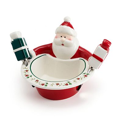 Pfaltzgraff Winterberry Santa Dip Bowl & Spreaders Set