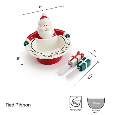 Pfaltzgraff Winterberry Santa Dip Bowl & Spreaders Set