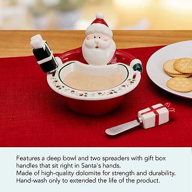 Pfaltzgraff Winterberry Santa Dip Bowl & Spreaders Set