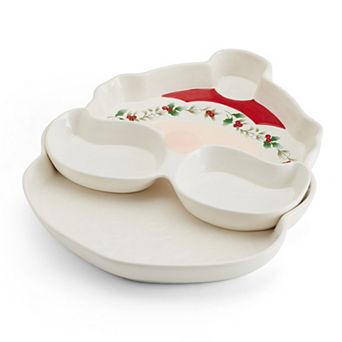 Pfaltzgraff Winterberry Santa Platter & Dip Bowl Set