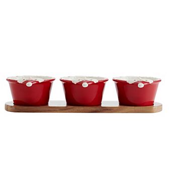 Pfaltzgraff Winterberry Santa Dip Bowls & Wood Board Set