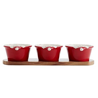 Pfaltzgraff Winterberry Santa Dip Bowls & Wood Board Set