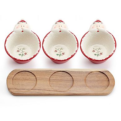 Pfaltzgraff Winterberry Santa Dip Bowls & Wood Board Set