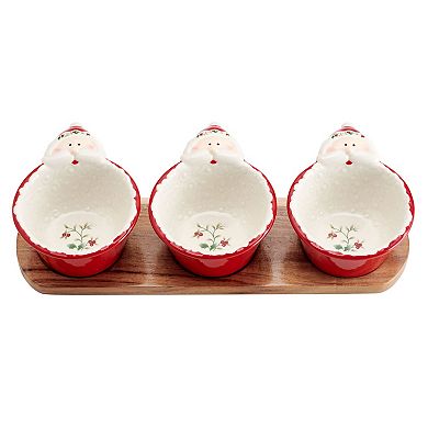 Pfaltzgraff Winterberry Santa Dip Bowls & Wood Board Set