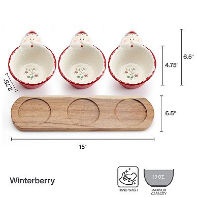 Pfaltzgraff Winterberry Santa Dip Bowls & Wood Board Set