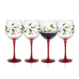 Pfaltzgraff Winterberry 4 pc Hand Painted Wine Goblet Set