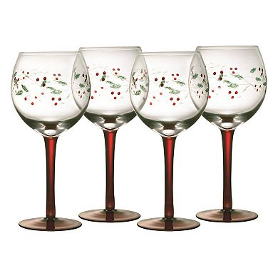 Pfaltzgraff Winterberry 4 pc. Hand Painted Wine Goblet Set