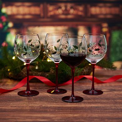 Pfaltzgraff Winterberry 4 pc. Hand Painted Wine Goblet Set