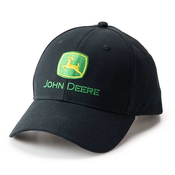 John Deere Berretto Da Baseball Uomo, Nero Con Logo Cervo, 100% Cotone, Visiera Preformata E Chiusura Regolabile