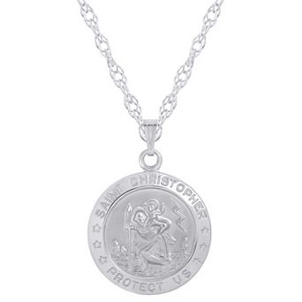 Celebration Gems Sterling Silver Saint Christopher Medallion Pendant Necklace