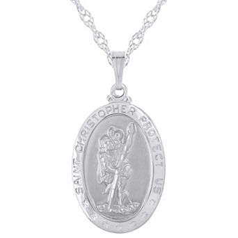 Celebration Gems Sterling Silver Saint Christopher Oval Medallion Pendant Necklace
