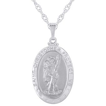 Celebration Gems Sterling Silver Saint Christopher Oval Medallion Pendant Necklace
