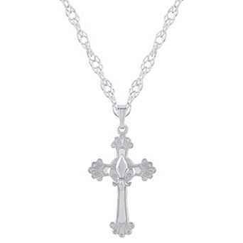 Celebration Gems Sterling Silver Fleur De Lis Cross Pendant Necklace