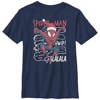 Boys 8-20 Husky Marvel Spider-Man Wearing Santa Hat Crewneck Graphic Tee
