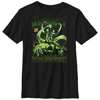 Boys 8-20 Husky Marvel Loki Naughty Or Mischievous Holiday Graphic Tee