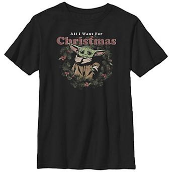 Boys Husky Star Wars The Mandalorian Grogu All I Want For Christmas Graphic Tee
