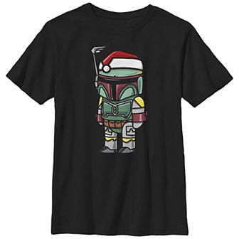 Boys Husky Star Wars Boba Fett Wearing Santa Hat Graphic Tee