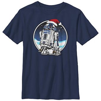 Boys Husky Star Wars R2-D2 Wearing Santa Hat Graphic Tee
