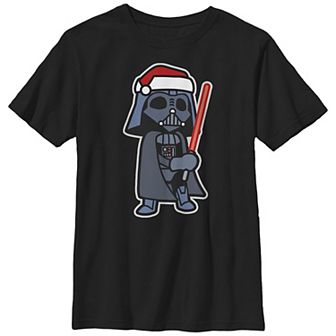 Boys Husky Star Wars Darth Vader Wearing Santa Hat Graphic Tee
