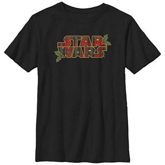 Boys Husky Star Wars Christmas Plaid Logo Graphic Tee