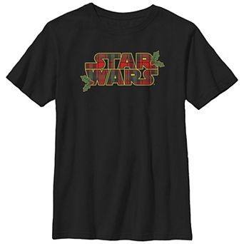 Boys Husky Star Wars Christmas Plaid Logo Graphic Tee