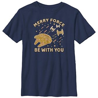 Boys Husky Star Wars Merry Force Be With You Graphic Tee