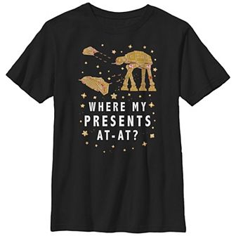 Boys Husky Star Wars Where My Presents AT-AT? Graphic Tee