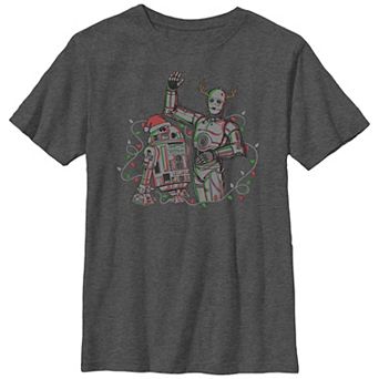 Boys Husky Star Wars Droids Tangled In Christmas Lights Graphic Tee