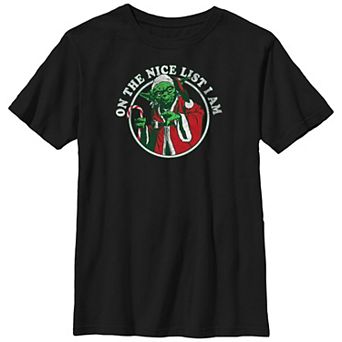 Boys Husky Star Wars Yoda On The Nice List Stamp Graphic Tee