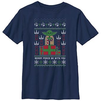 Boys Husky Star Wars Yoda Christmas Sweater Graphic Tee