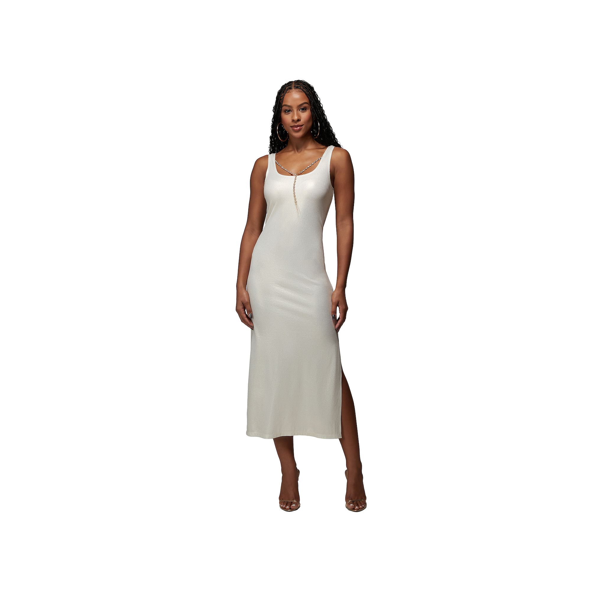Womens bebe x Ciara Rib Necklace Midi Dress, Size: XS, Gold