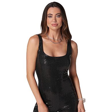 Women's bebe Ciara Sequin Detailed Catsuit Sleeveless Jumpsuit