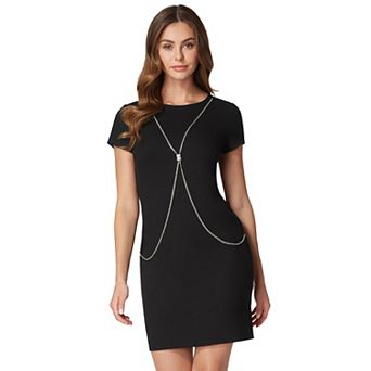 Women's bebe x Ciara Short Sleeve Body Chain Front Midi T-Shirt Dress