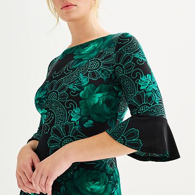 connected apparel ruched dress Women's Connected Apparel Bell Sleeve Ruched Dress