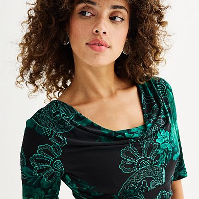 Women's Connected Apparel Printed Drape Neck Dress